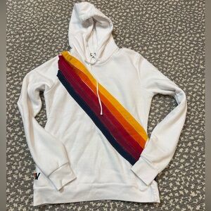 Aviator Nation White Hoodie with Stripe Accents
